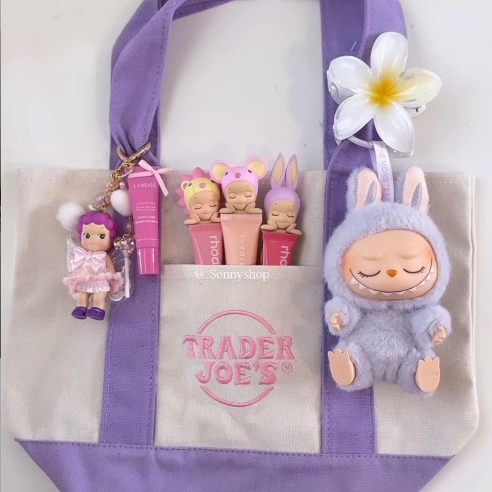LAST ONE  Trader Joe’s Mini Tote Lavender Purple and Cream Canvas Tote Bag